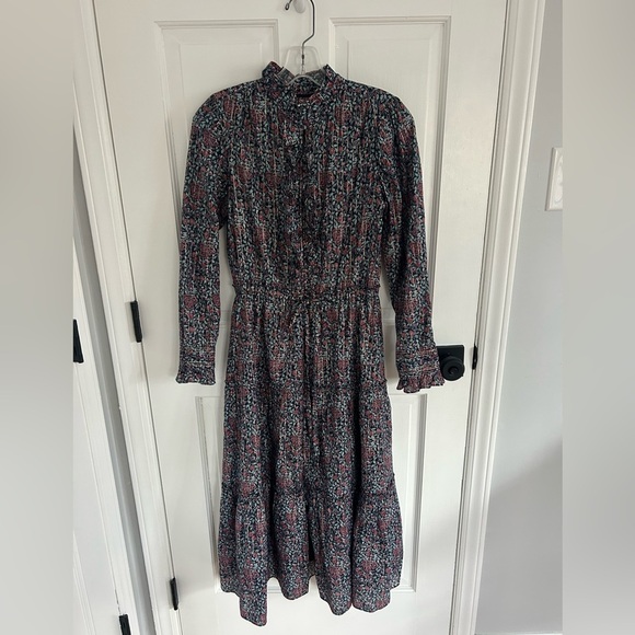 La Vie Rebecca Taylor Lilou Long Sleeve Ruffle Dress In Midnight Navy - Picture 3 of 7